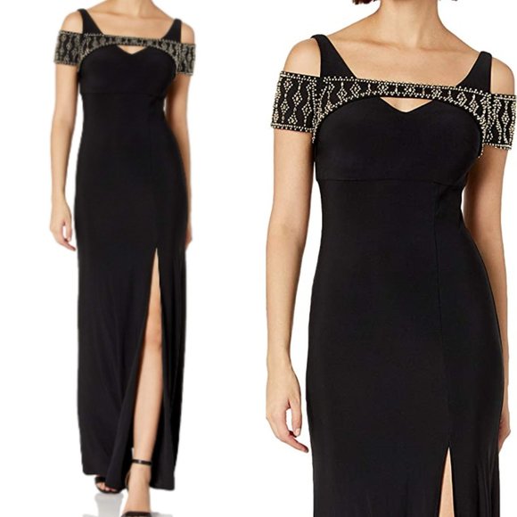 New BETSY AND ADAM Black Beaded Long Gown 8 - Picture 9 of 13